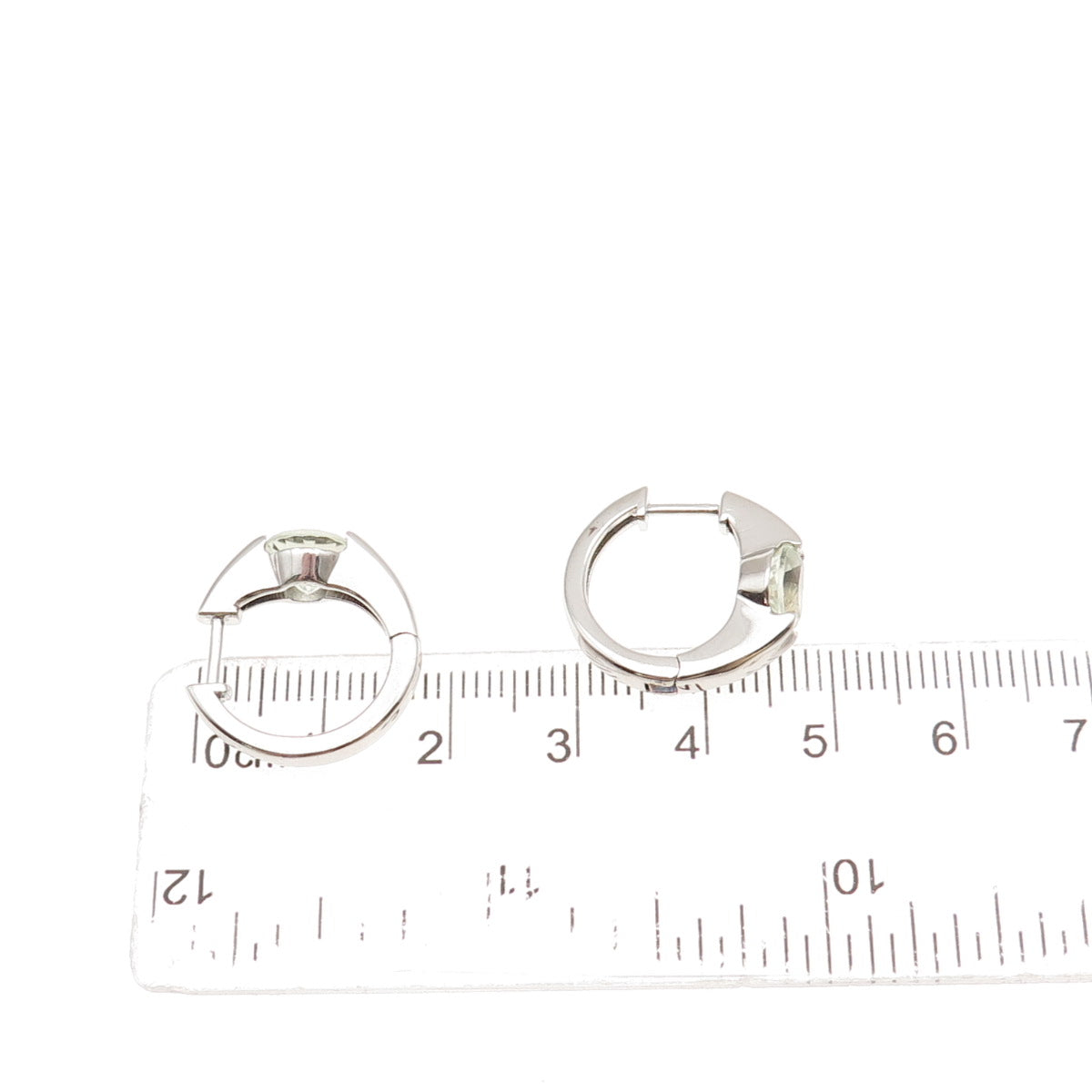 DBJ Dee Berkle 925 Sterling Silver Real Round-Cut Green Amethyst Hoop Earrings