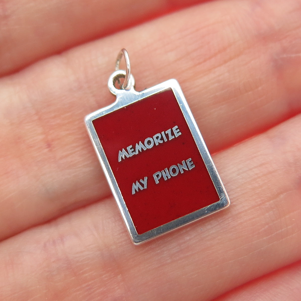 925 Sterling Silver Red Enamel Memorize My Phone Minimalist Charm Pendant
