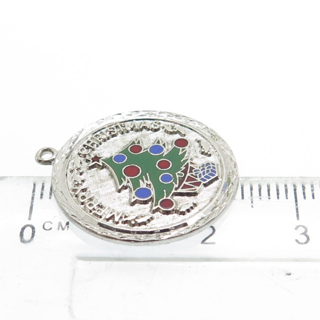 GRIFFITH & SONS CO 925 Sterling Silver Vintage Enamel Christmas Tree Pendant