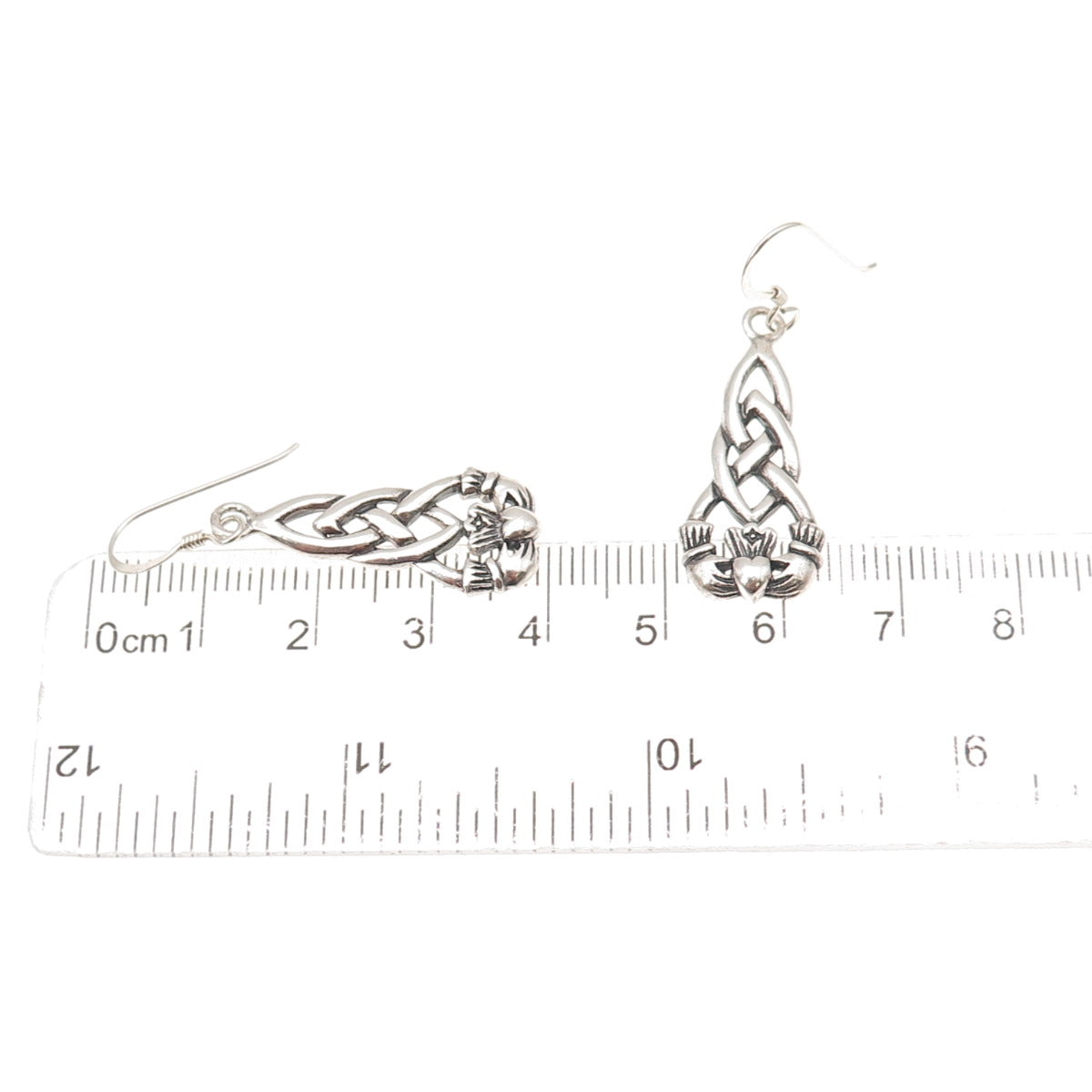 925 Sterling Silver Vintage Irish Claddagh Oxidized Dangle Earrings