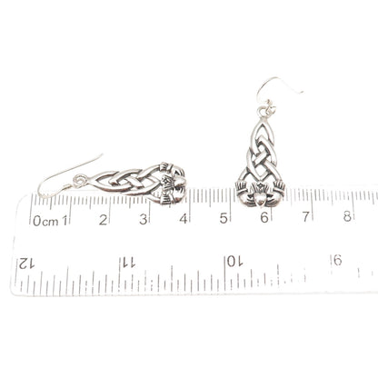 925 Sterling Silver Vintage Irish Claddagh Oxidized Dangle Earrings