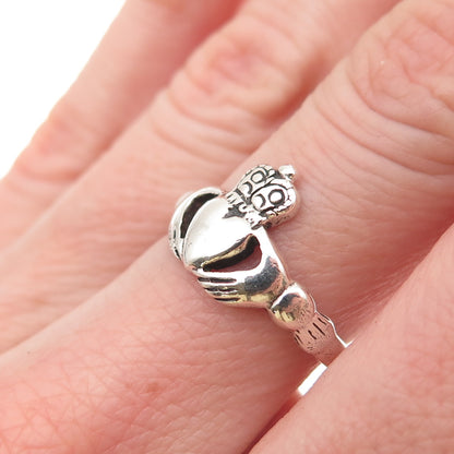925 Sterling Silver Vintage Irish Claddagh Oxidized Ring Size 6.75