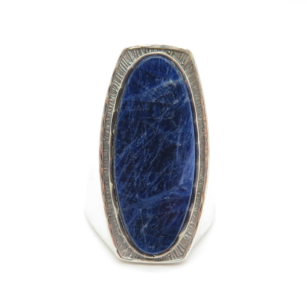 925 Sterling Silver Vintage Real Sodalite Modernist Statement Ring Size 7.5