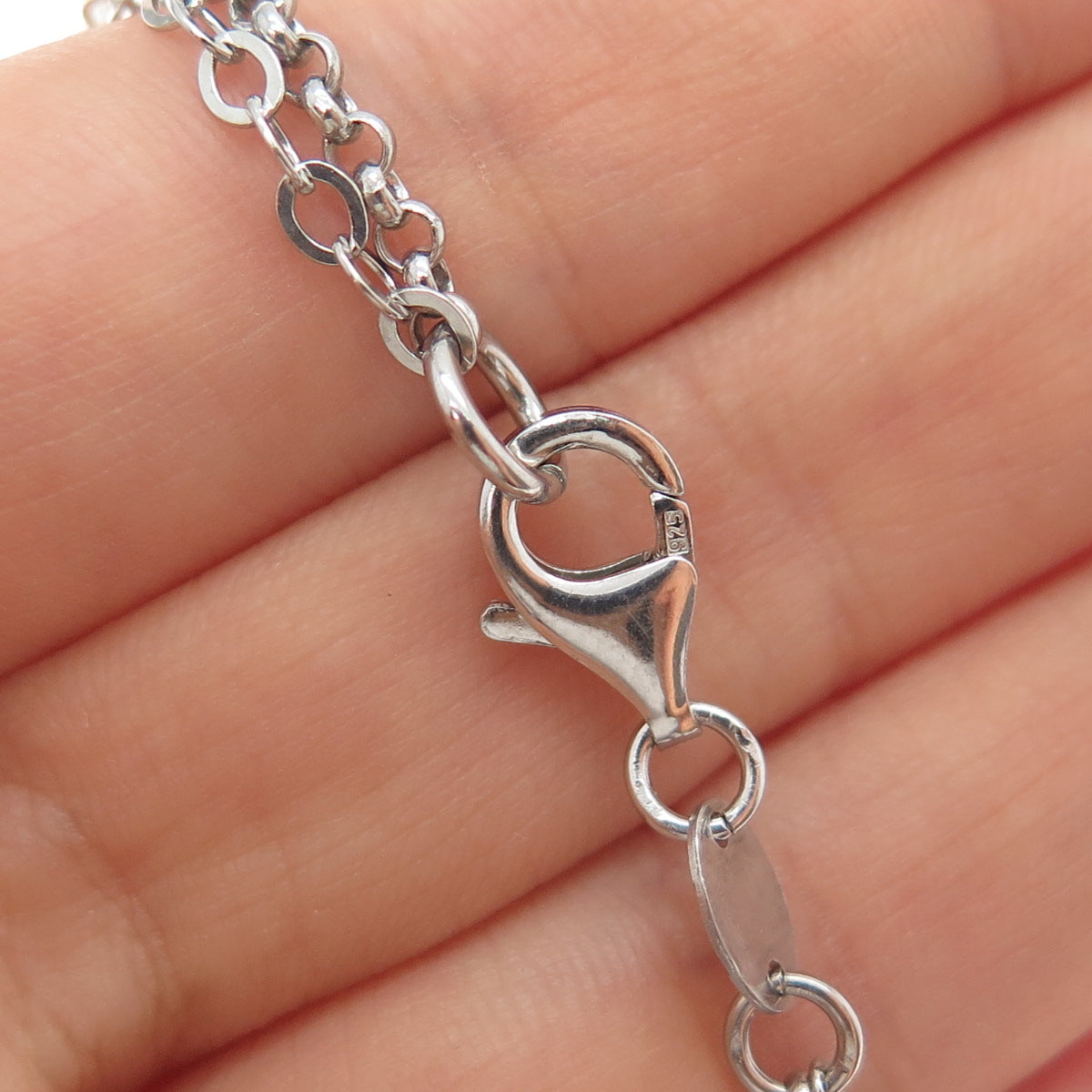 925 Sterling Silver 2-Tone Vintage Modernist Teardrop Double Chain Necklace 16"