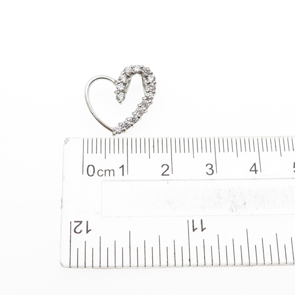 925 Sterling Silver Round-Cut C Z Heart Mini Slide Charm Pendant