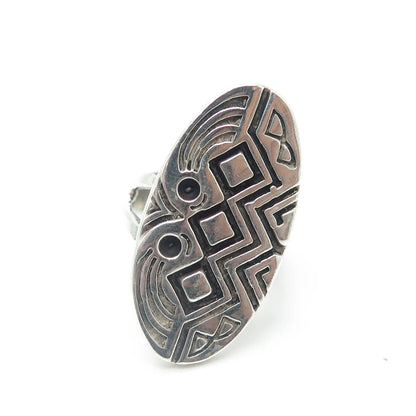 925 Sterling Silver Vintage Southwestern Native Symbols Tribal Ring Size 5.75