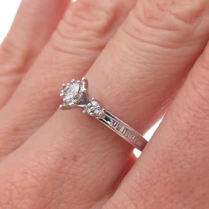 925 Sterling Silver Real Marquise & Round-Cut Diamond Engagement Ring Size 7.5