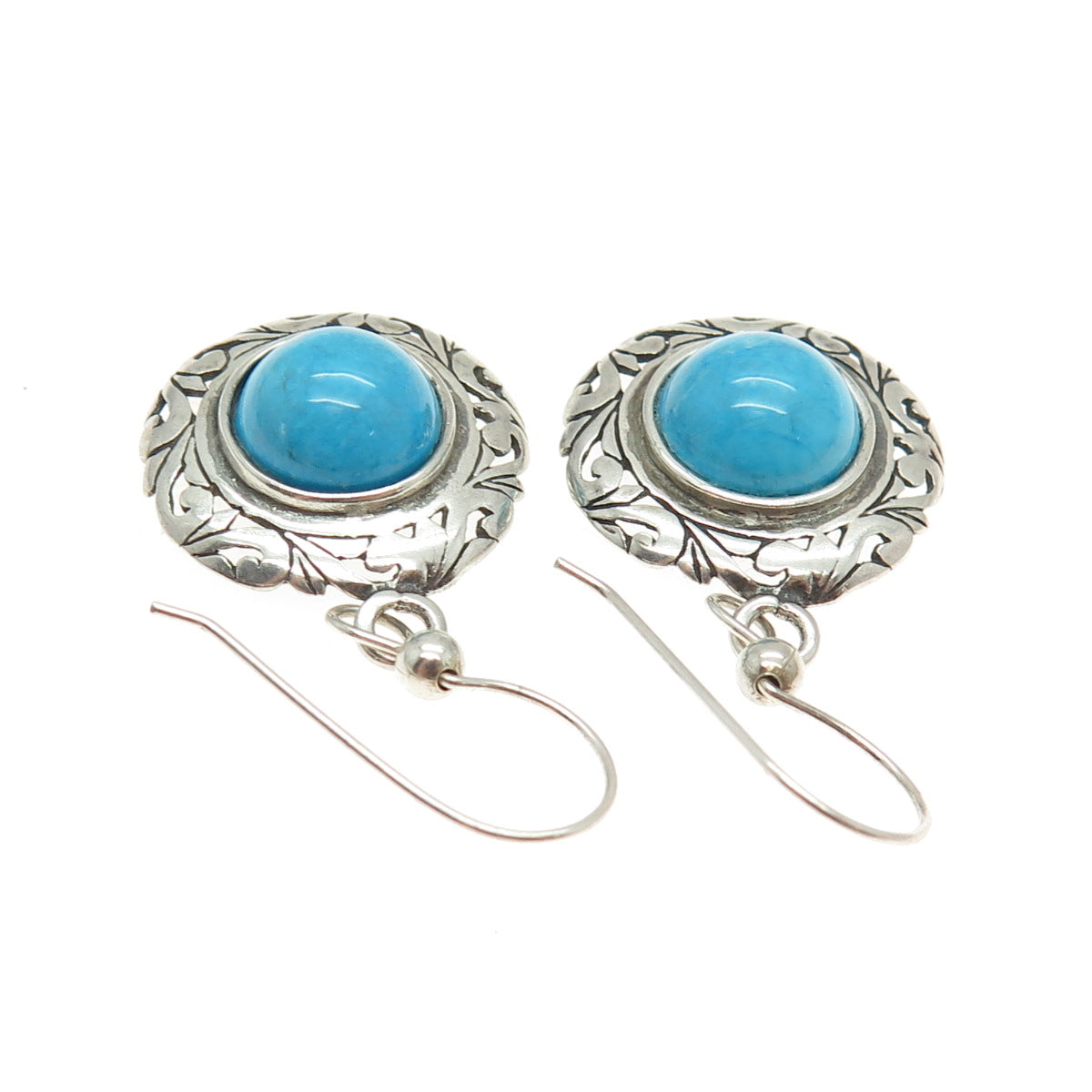 JEZLAINE 9925 Sterling Silver Vintage Mexico Real Turquoise Gem Ethnic Earrings