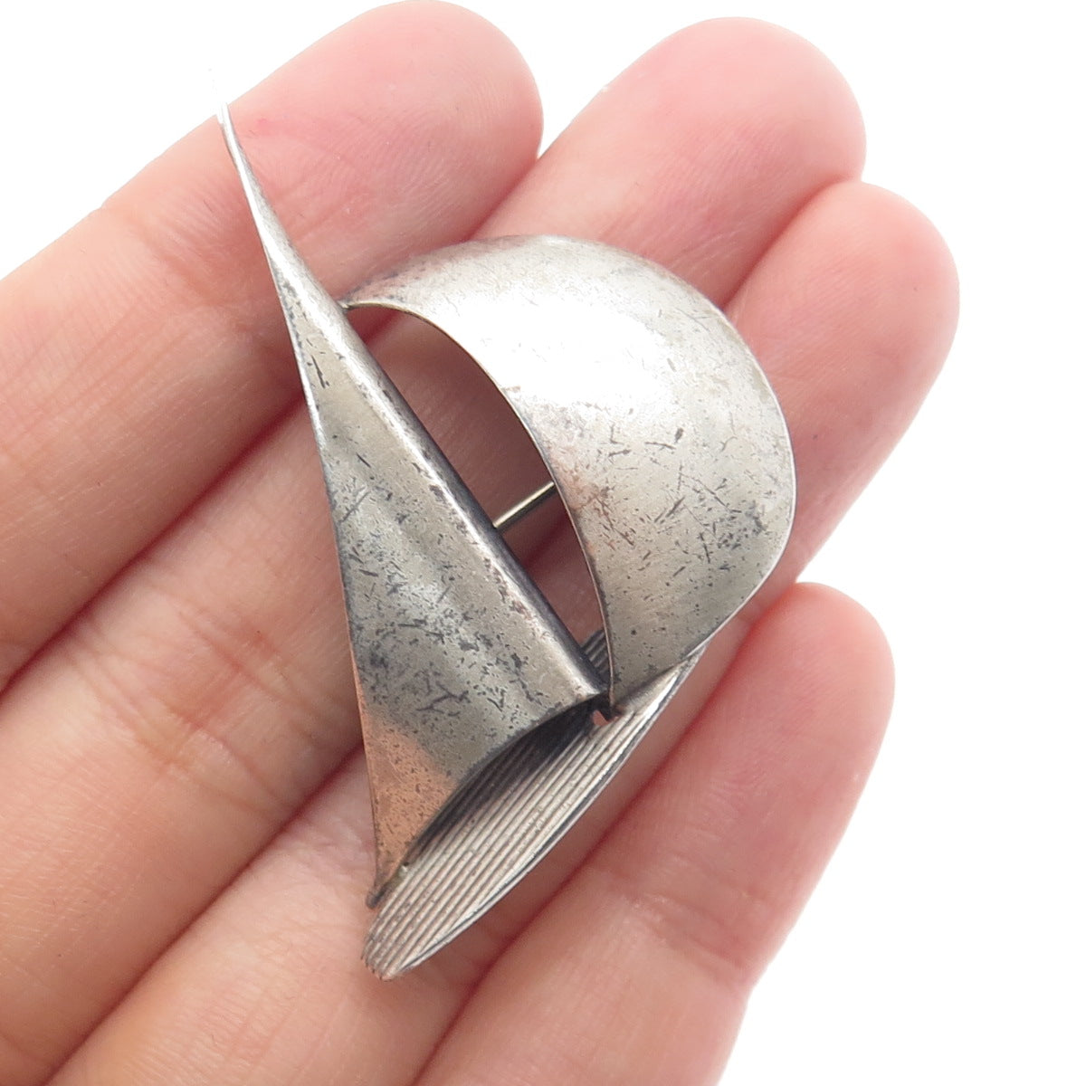 BEAU 925 Sterling Silver Antique Art Deco Sailboat Pin Brooch