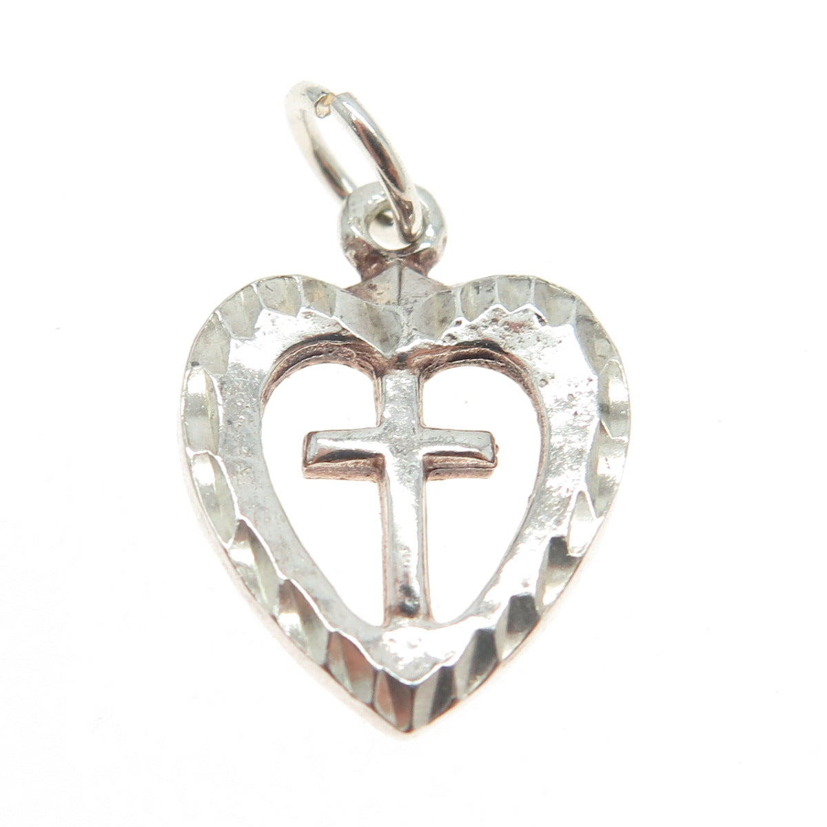 CHAPAL ZENRAY 925 Sterling Silver Vintage Cross & Heart Minimalist Charm Pendant