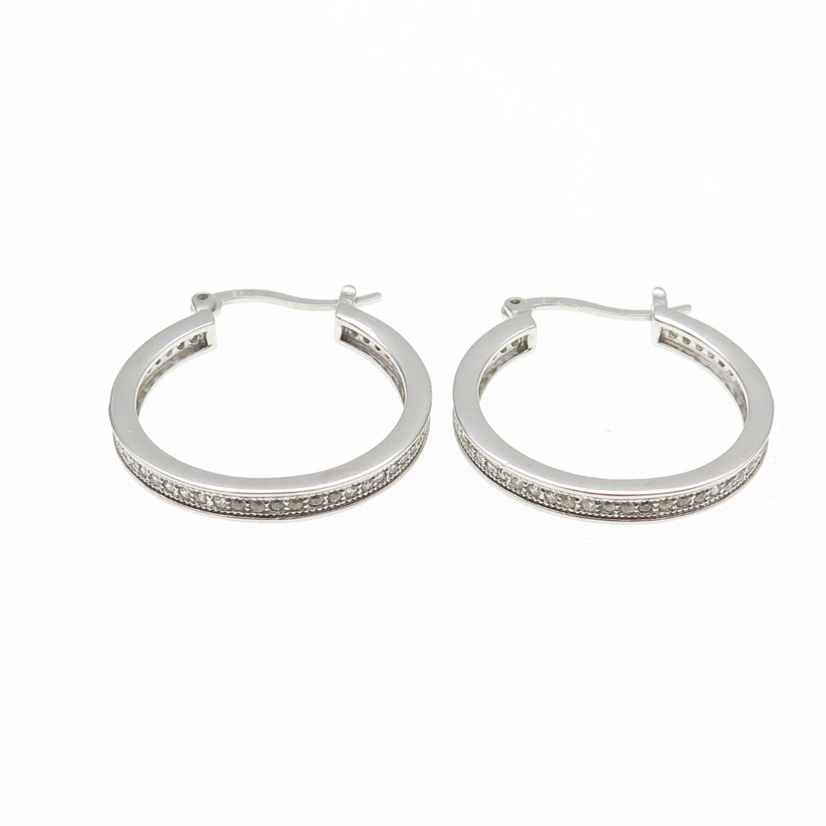925 Sterling Silver Round-Cut C Z All Around Hoop Earrings
