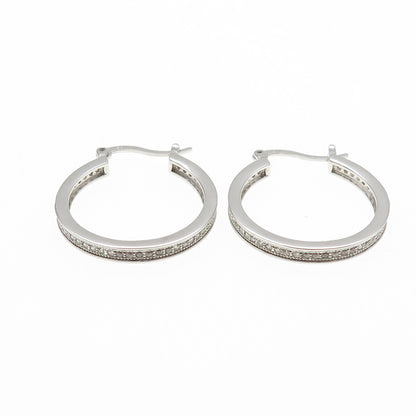 925 Sterling Silver Round-Cut C Z All Around Hoop Earrings