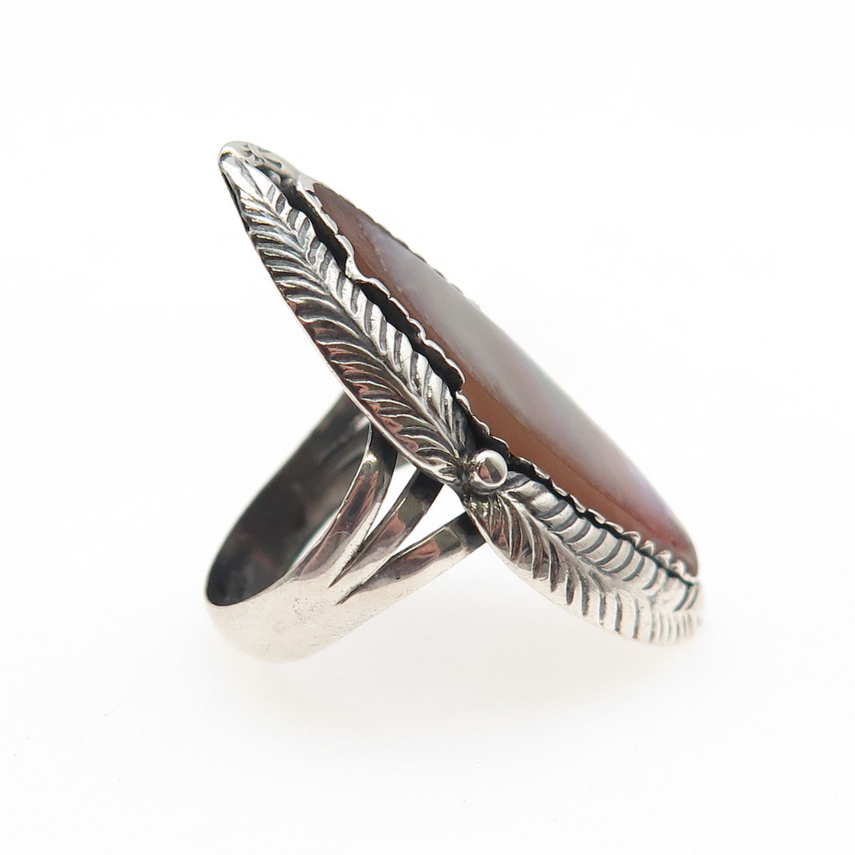 Mark Wilson Navajo Old Pawn Sterling Silver Vintage MOP Feather Ring Size 4.5