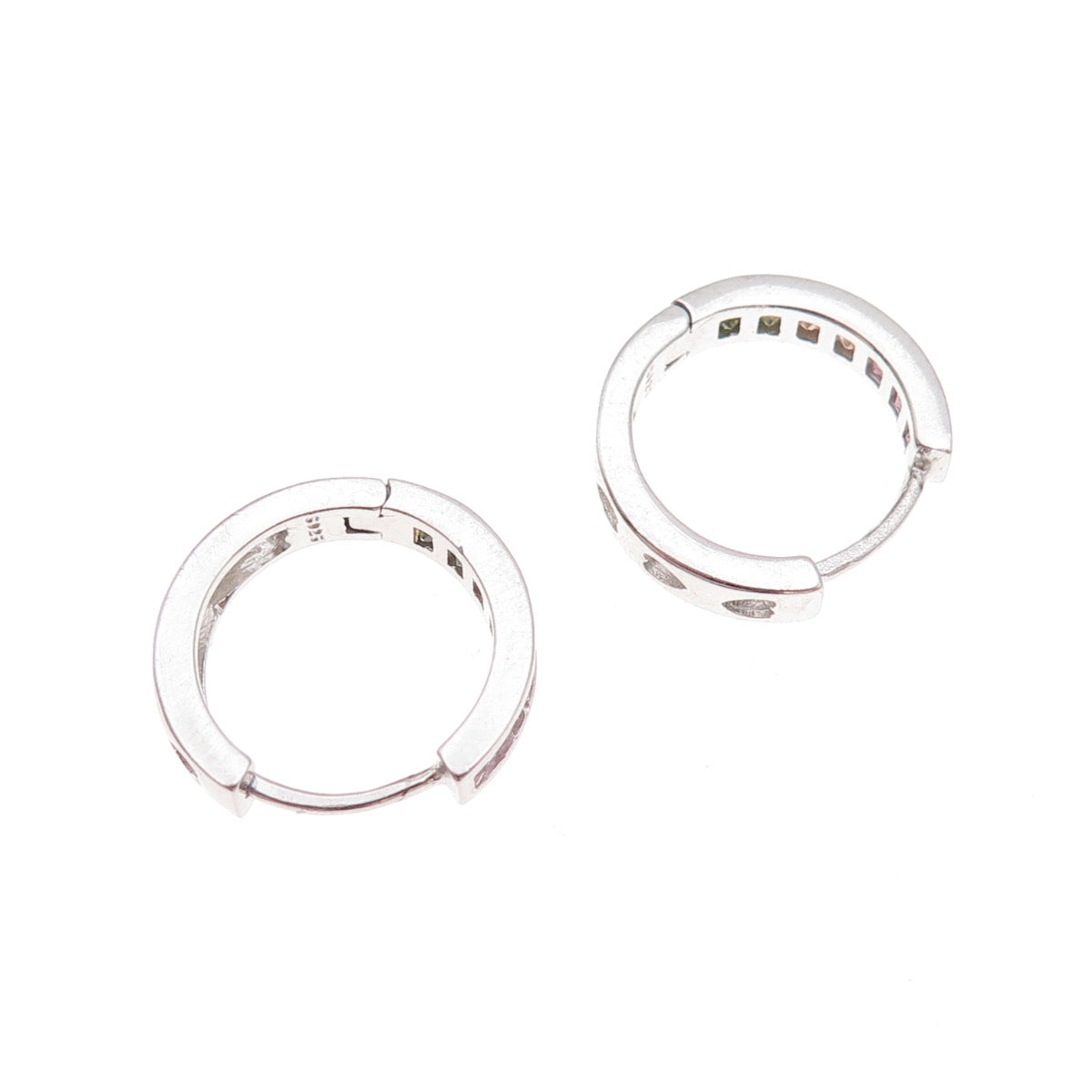 925 Sterling Silver Princess-Cut Multi-Color C Z Hoop Earrings