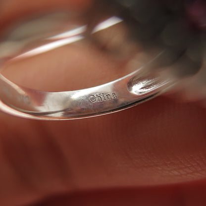 925 Sterling Silver Vintage Real Opal Ruby & White Topaz Ring Size 5