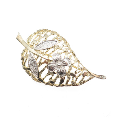 Van Lou 925 Sterling Silver 2-Tone Vintage Germany Floral Pin Brooch