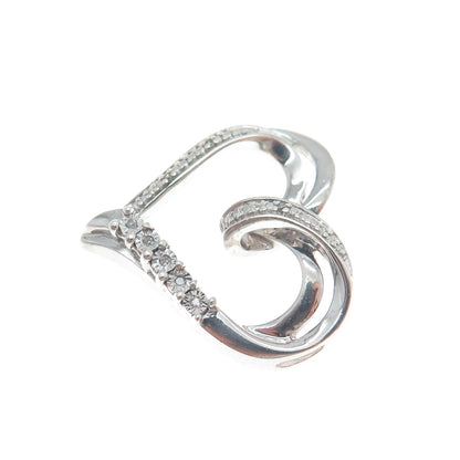 925 Sterling Silver Real Round-Cut Diamond Heart Minimalist Slide Pendant