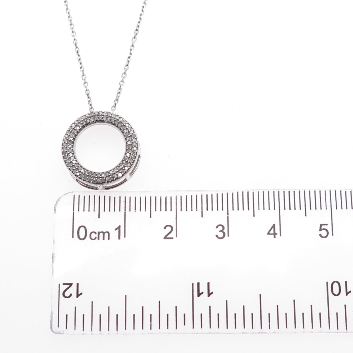 925 Sterling Silver Italy Real Diamond Circle of Life Cable Chain Necklace 16"