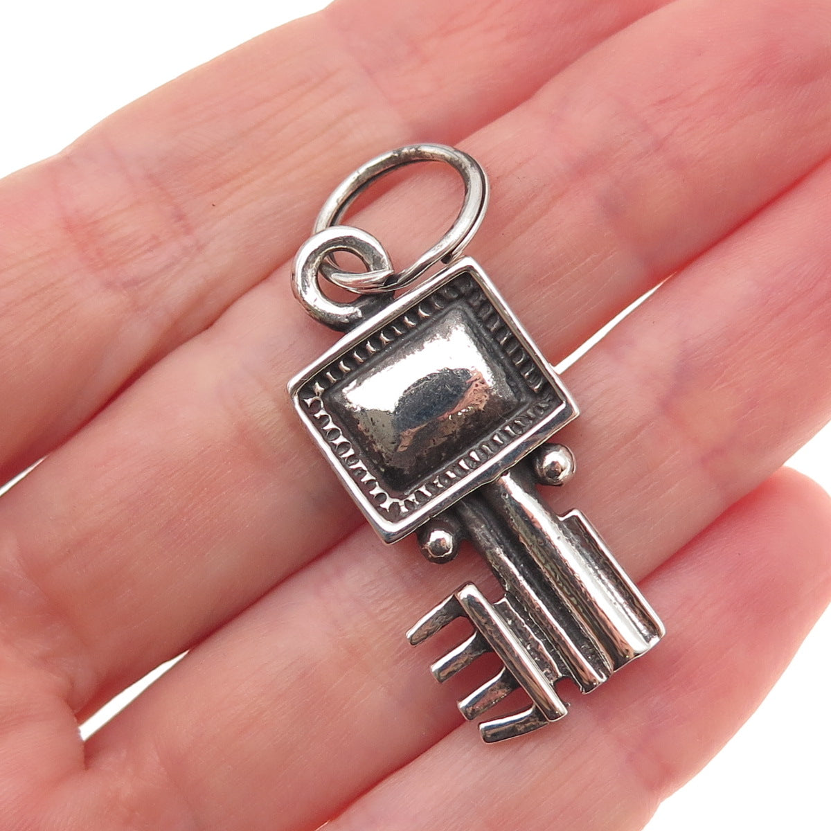 925 Sterling Silver Antique Art Deco Key Oxidized Charm Pendant