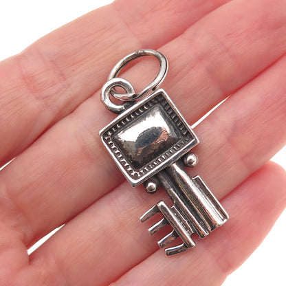 925 Sterling Silver Antique Art Deco Key Oxidized Charm Pendant