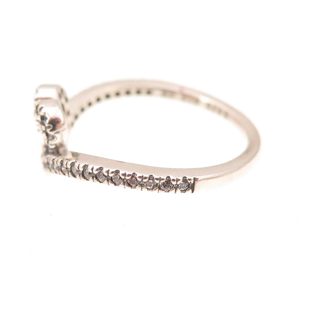 Pandora 925 Sterling Silver C Z Sparkling Wishbone Heart Ring Size 4.5