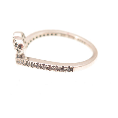 Pandora 925 Sterling Silver C Z Sparkling Wishbone Heart Ring Size 4.5