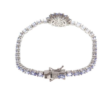 D'Joy 925 Sterling Silver Real Marquise & Oval-Cut Tanzanite Floral Bracelet 8"