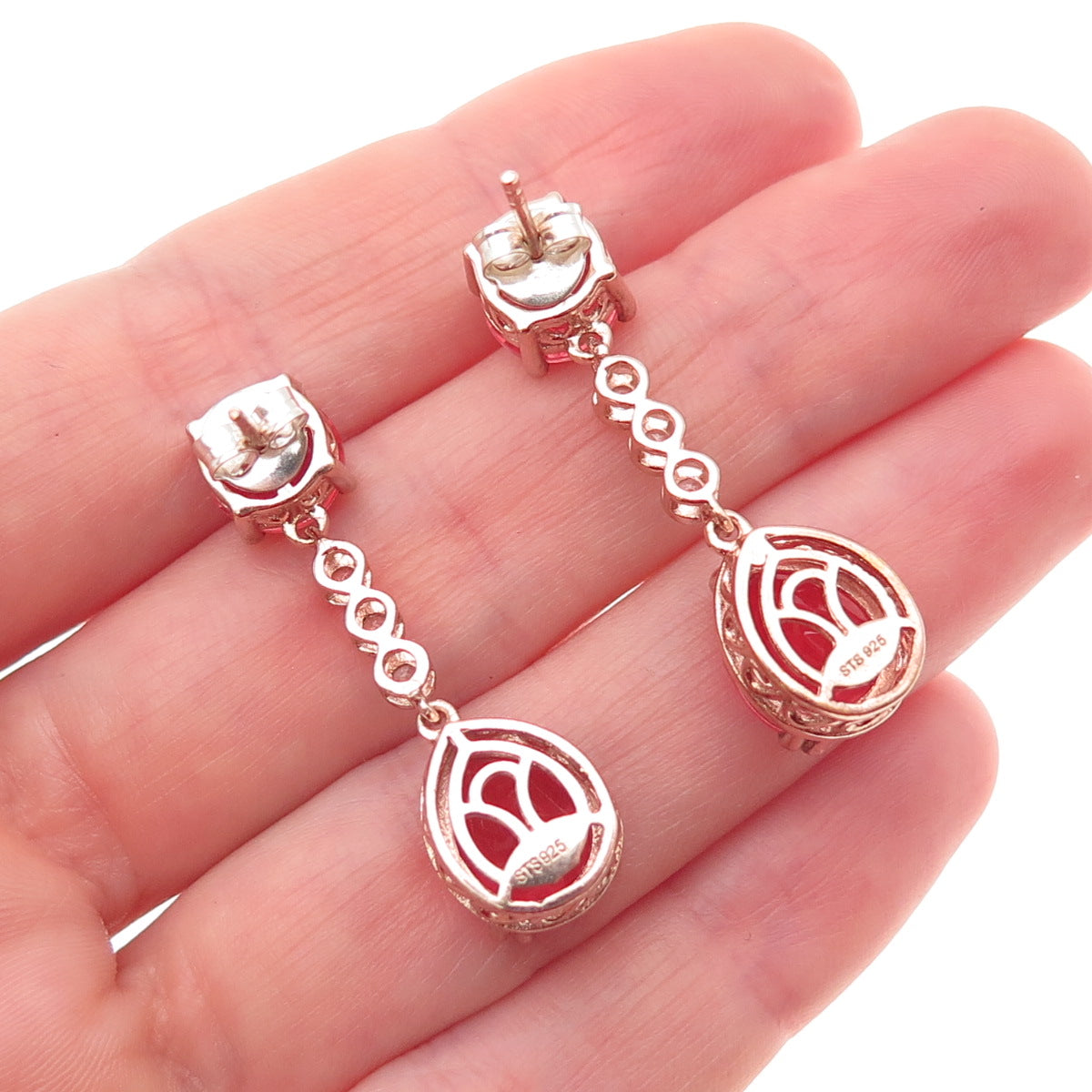 Chuck Clemency Sterling Gold Plated Pink Watermelon Quartz White Topaz Earrings