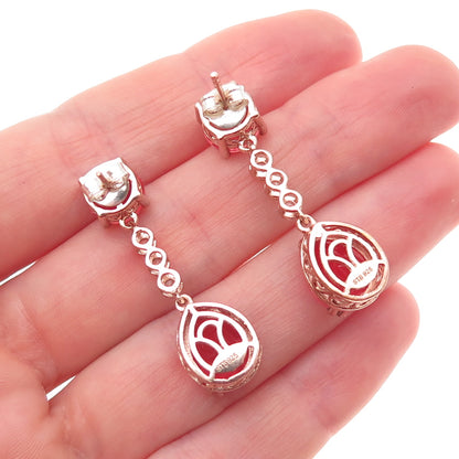 Chuck Clemency Sterling Gold Plated Pink Watermelon Quartz White Topaz Earrings