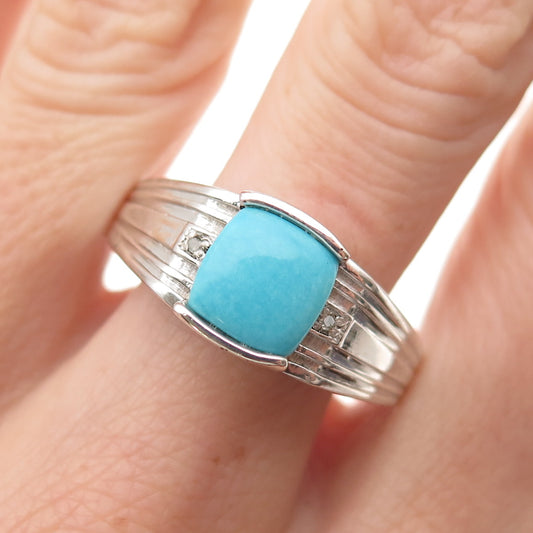 Chuck Clemency 925 Sterling Silver Real Diamond & Turquoise Ring Size 11.25