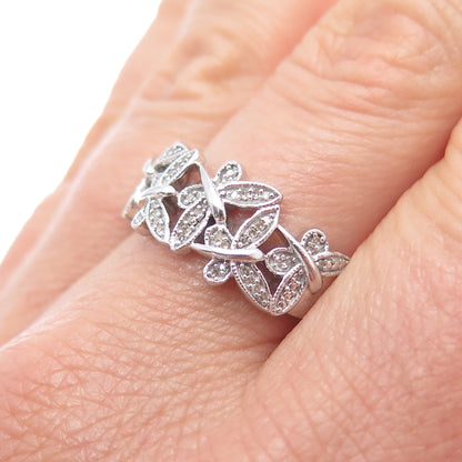 925 Sterling Silver Real Round-Cut Diamond Butterfly Ring Size 9.75