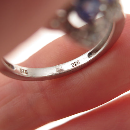 Chuck Clemency 925 Sterling Silver Real Tanzanite & White Topaz Ring Size 8