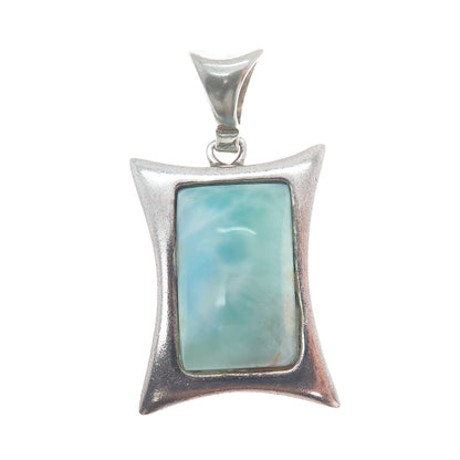 925 Sterling Silver Vintage Real Larimar Gemstone Modernist Pendant