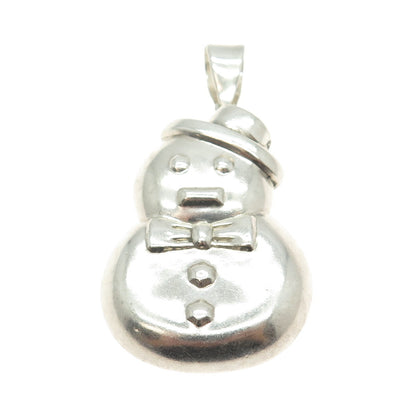 925 Sterling Silver Vintage Snowman Puffy Pendant
