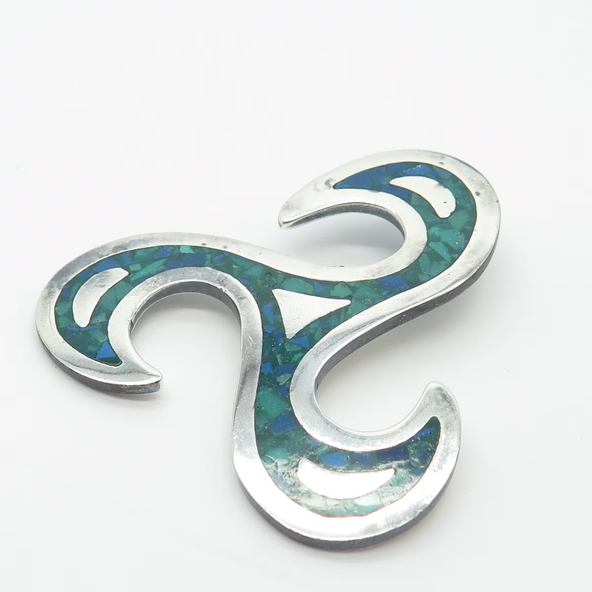 925 Sterling Silver Vintage Mexico Real Azurite Inlay Triskalion Celtic Pendant
