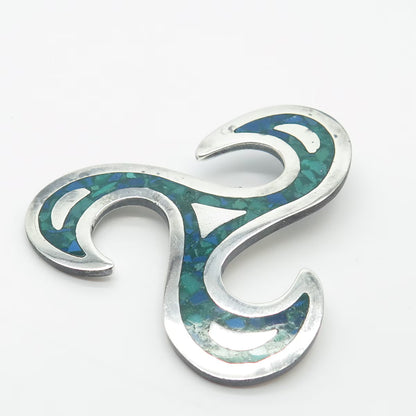 925 Sterling Silver Vintage Mexico Real Azurite Inlay Triskalion Celtic Pendant