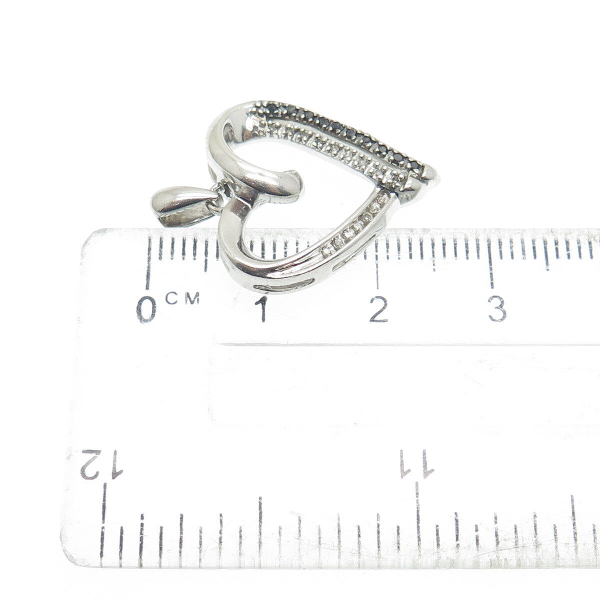 925 Sterling Silver Real Round-Cut Black & White Diamond Heart Charm Pendant
