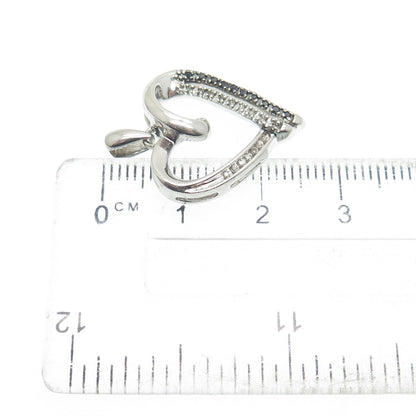 925 Sterling Silver Real Round-Cut Black & White Diamond Heart Charm Pendant
