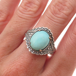 925 Sterling Silver Real Tyrone Turquoise Oxidized Ring Size 8