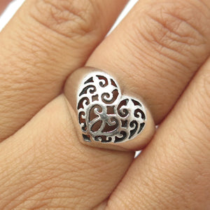 925 Sterling Silver Vintage Swirl Heart Dome Ring Size 6.75