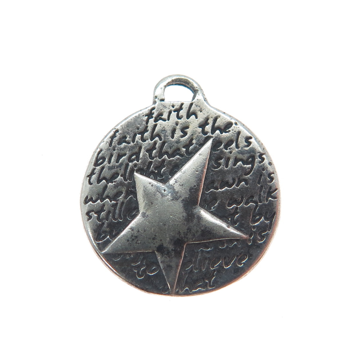 950 Silver Vintage Star Round Oxidized Minimalist Charm Pendant