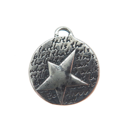 950 Silver Vintage Star Round Oxidized Minimalist Charm Pendant