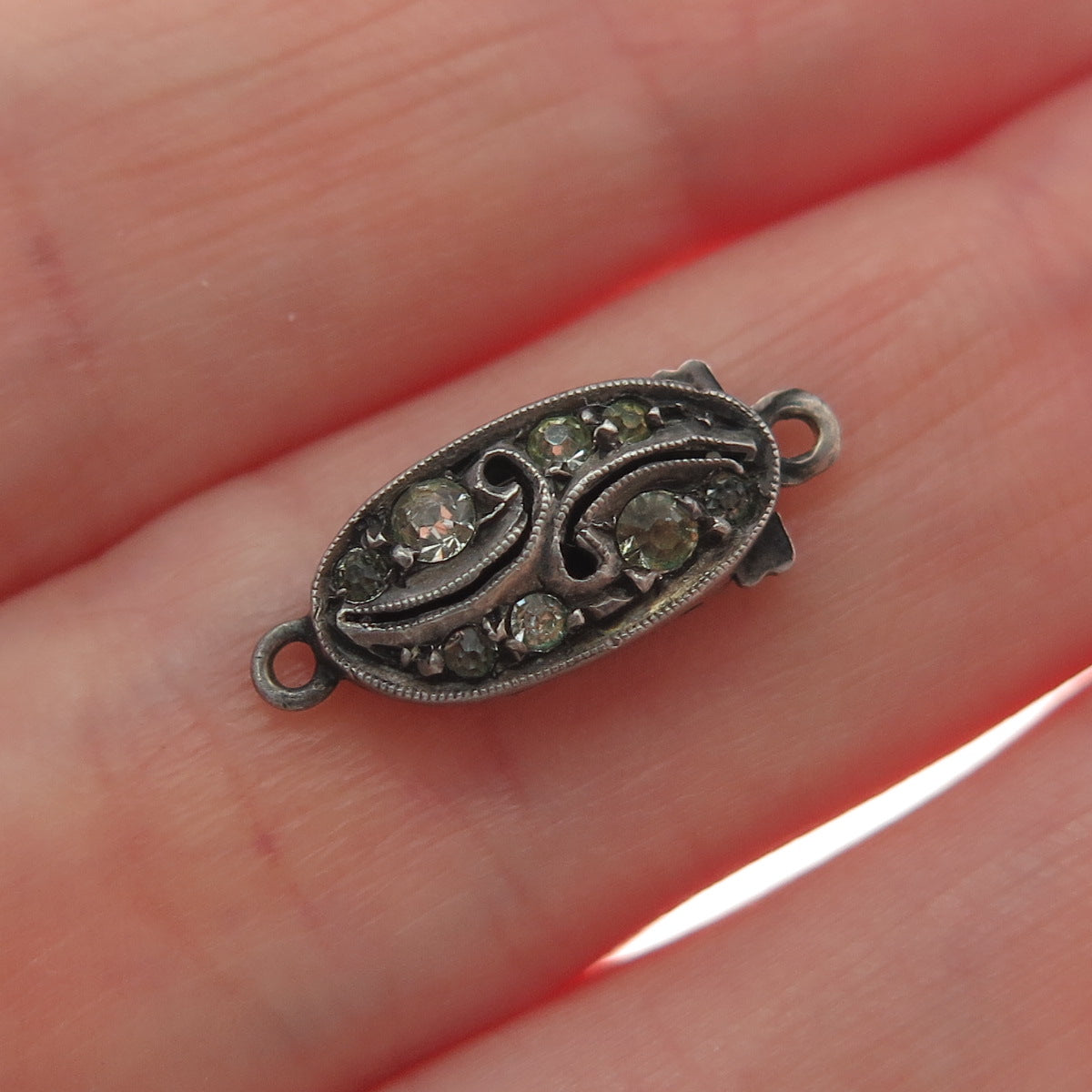 925 Sterling Silver Antique Art Deco Rhinestone Bracelet / Necklace Lock Clasp