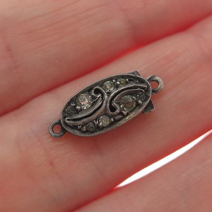 925 Sterling Silver Antique Art Deco Rhinestone Bracelet / Necklace Lock Clasp