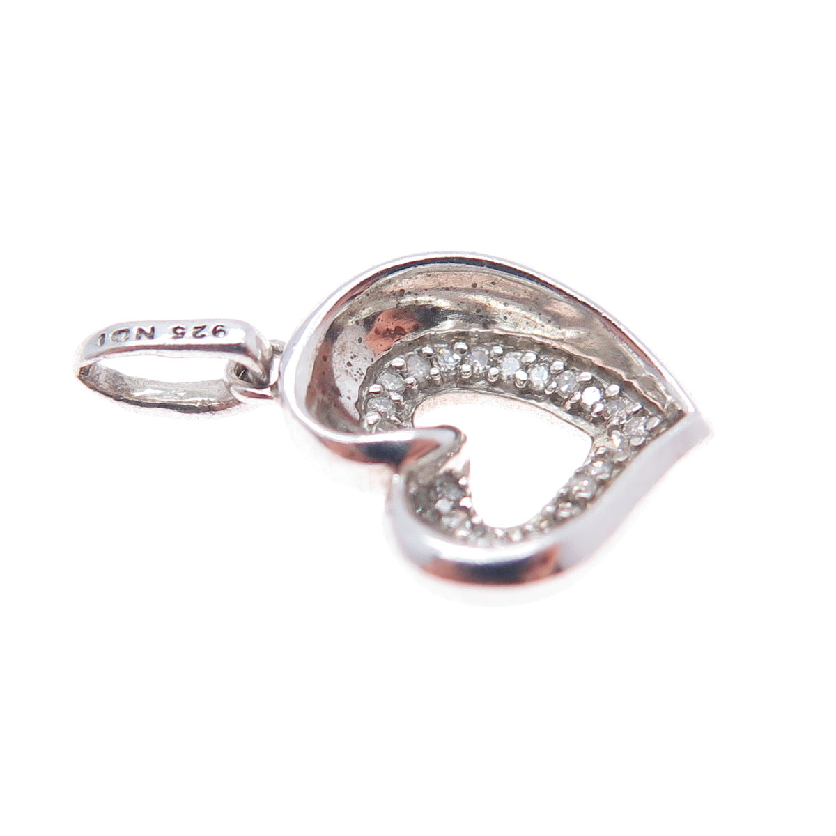 925 Sterling Silver Real Round-Cut Diamond Heart Minimalist Charm Pendant