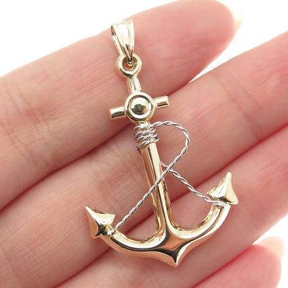 14K Yellow & White Gold Anchor Charm Pendant