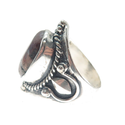 925 Sterling Silver Vintage Real Agate Harp Roped Oxidized Ring Size 9.75