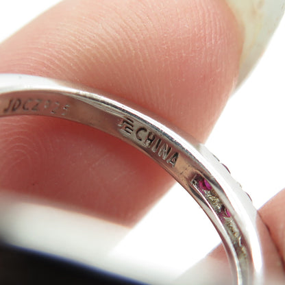 925 Sterling Silver Lab-Created Ruby & Black C Z Multi-Circle Ring Size 6.25