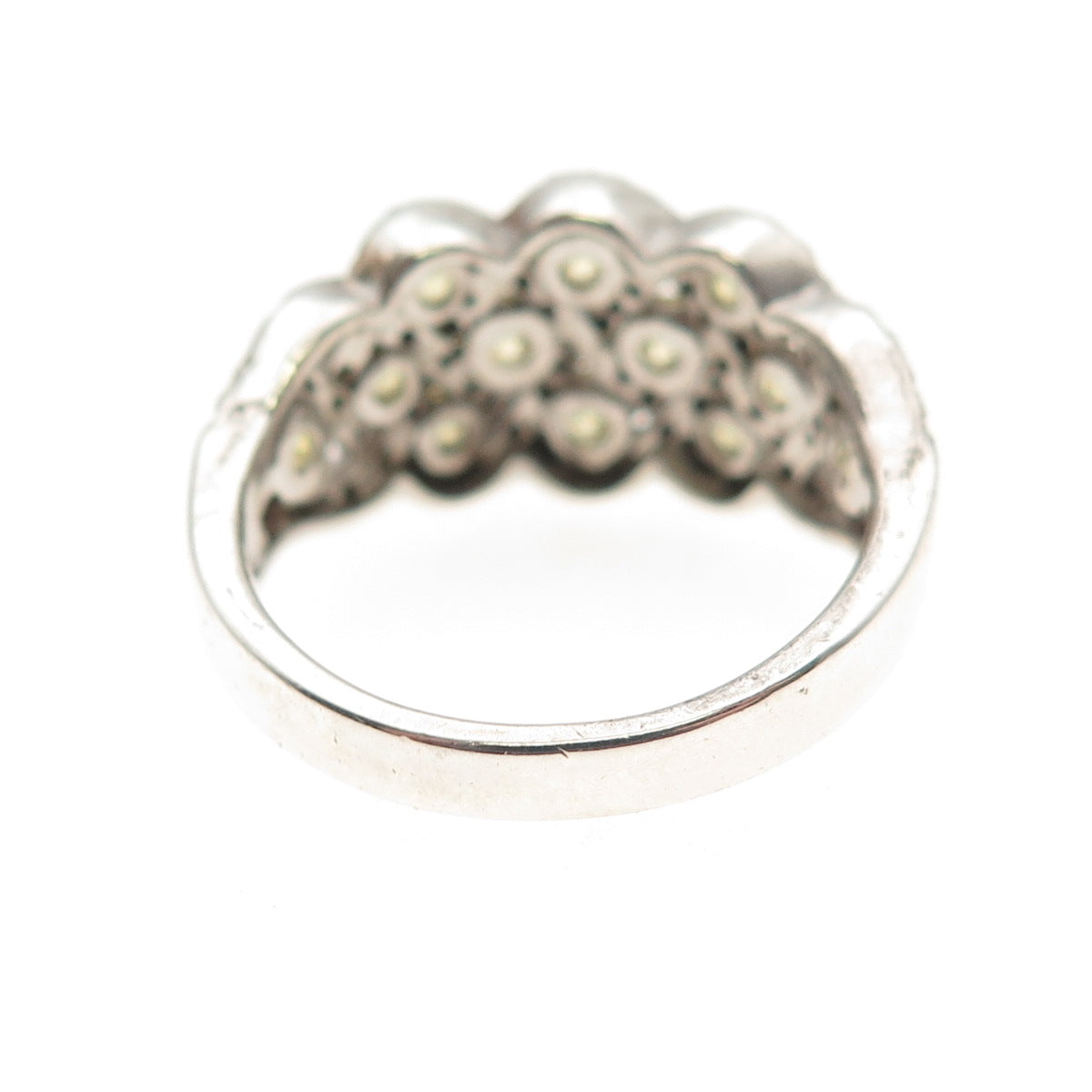 925 Sterling Silver Round-Cut Canary & White C Z Woven Ring Size 7