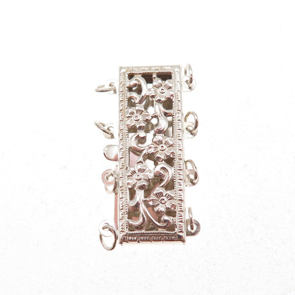 925 Sterling Silver Vintage Bracelet / Necklace Floral Box Lock Clasp